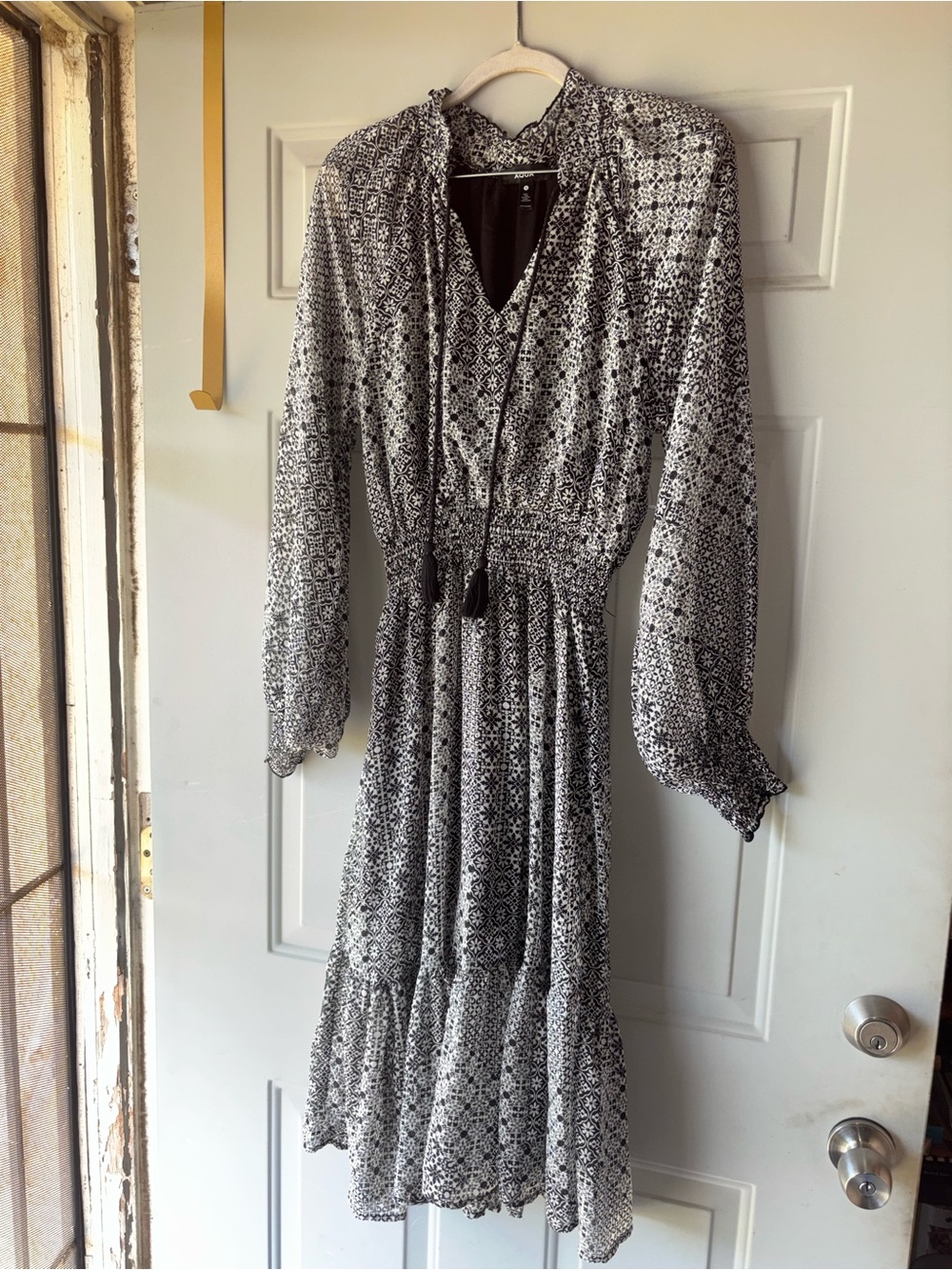 Aqua black/white floral boho dress size S